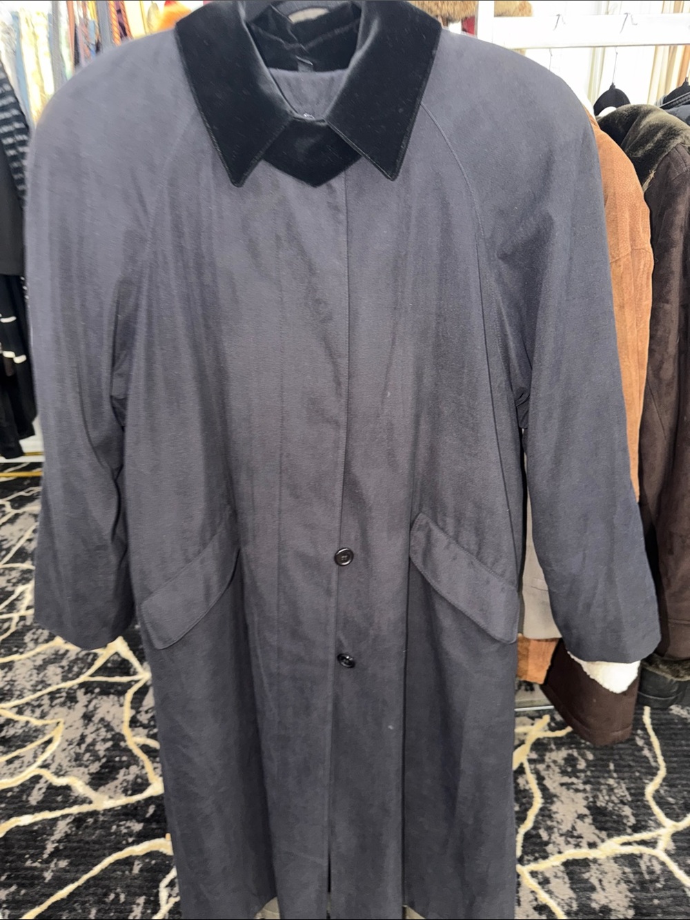 Anne Klein Navy Trench Coat with Velvet Collar